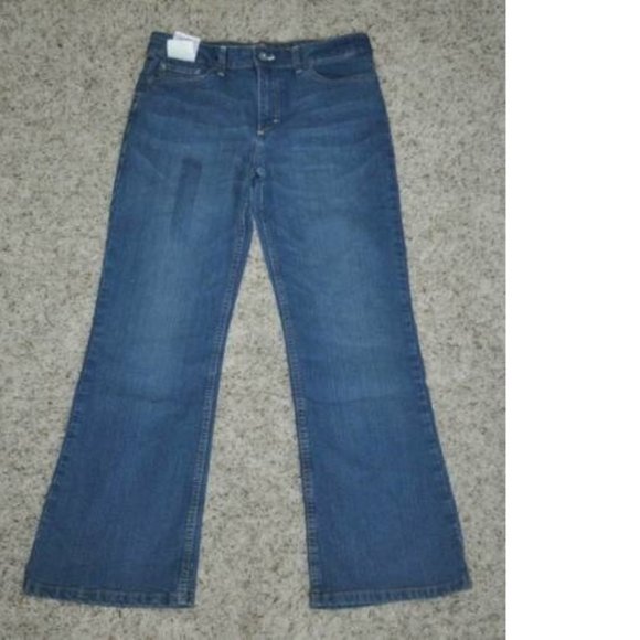 *Flare Jeans Lee sz 12 Plus Blue Adjustable Waist Crinkled Washed 5 Pkt Girls - Picture 2 of 4
